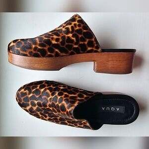 Aqua Women's Leopard Print Platform Slip On Calf Fur Mules Size 10